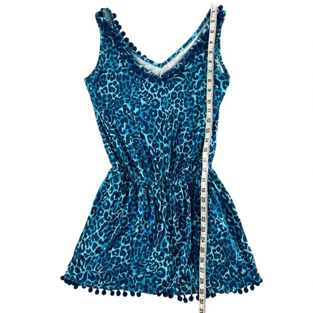 Lilly Pulitzer Gigi Romper Blue My Favorite Spot Leopard Print Pom Poms XXS $138